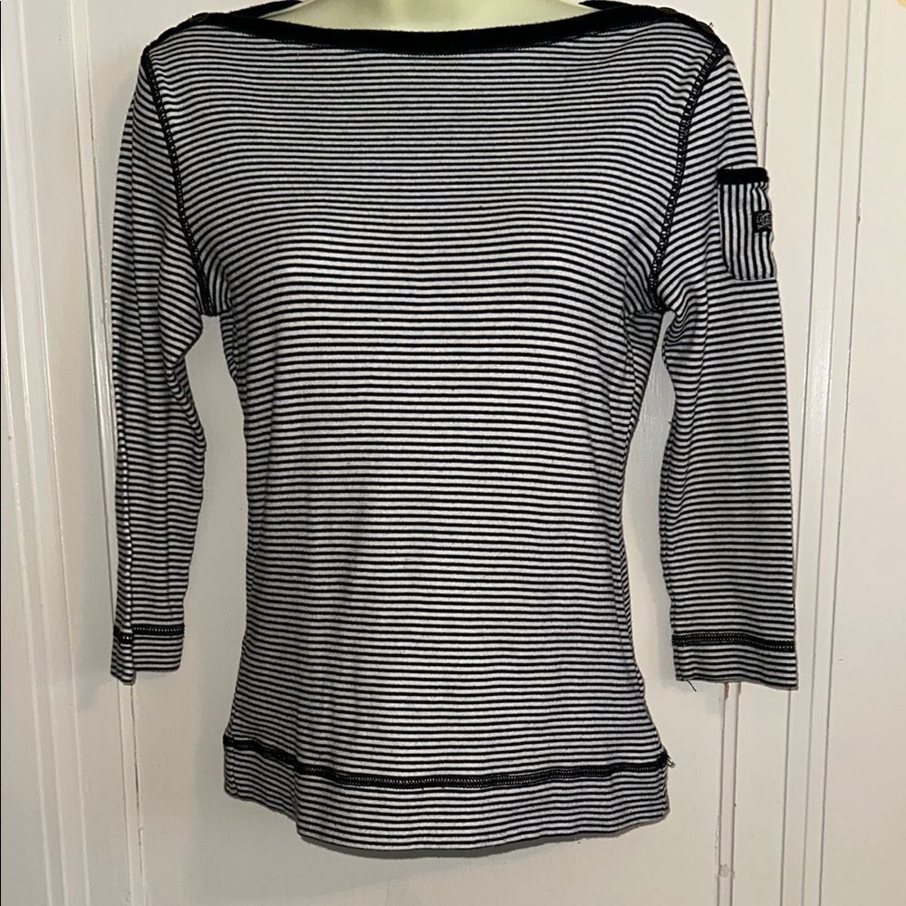 Lauren Ralph Lauren Jeans Co Black & White Striped Knit‎ Top with 3/4 Sleeves